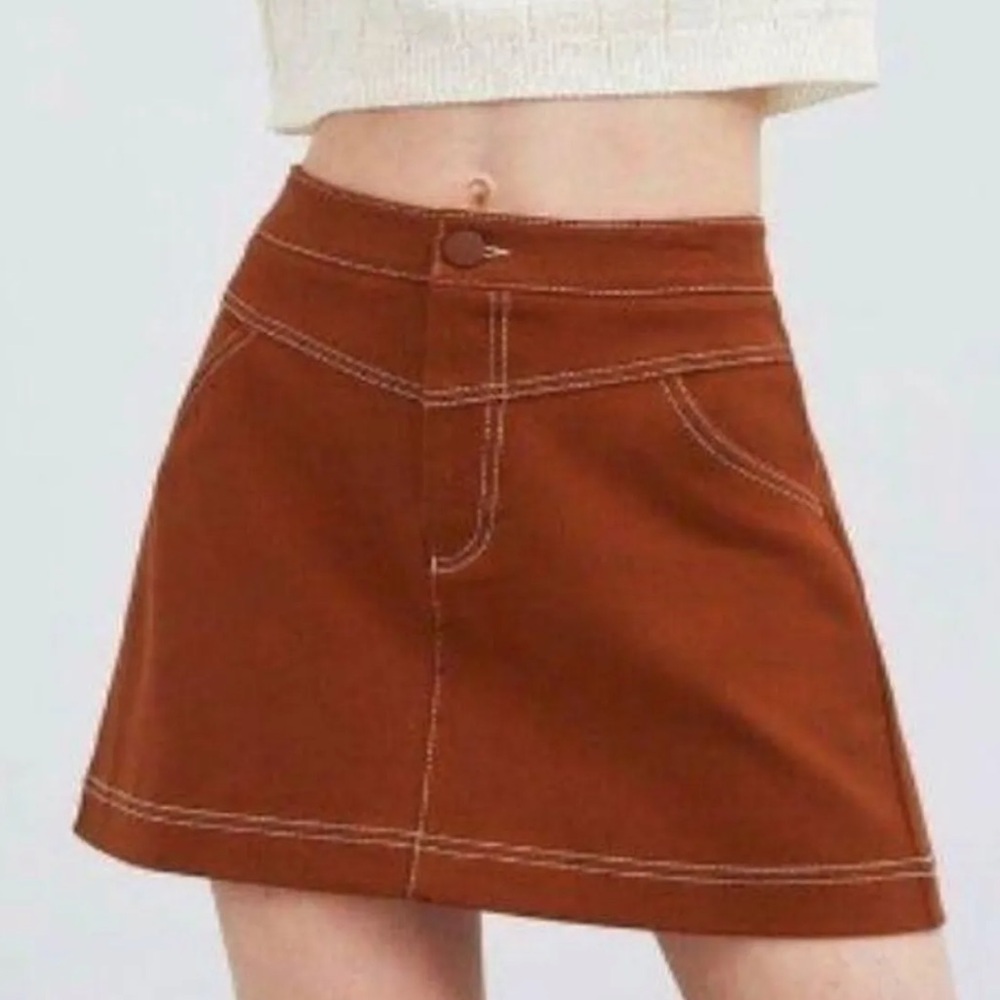 Zara Rust Brown Mini Skirt with Contrast Stitching